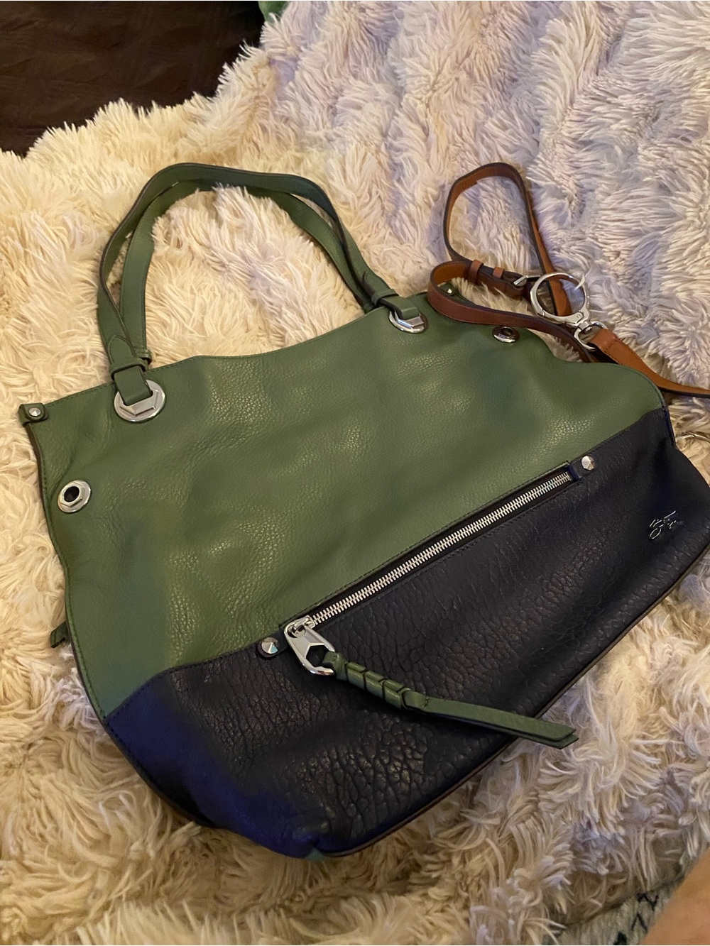 NWOT! OrYANY Green and Black Two-Tone Leather Tote Bag